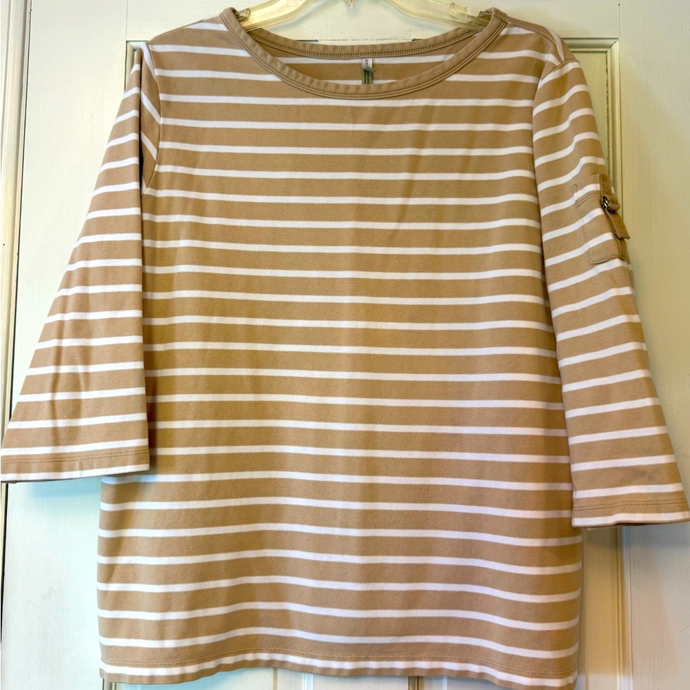 White Stag Cream and Tan 3/4 Sleeve Boxy Tee